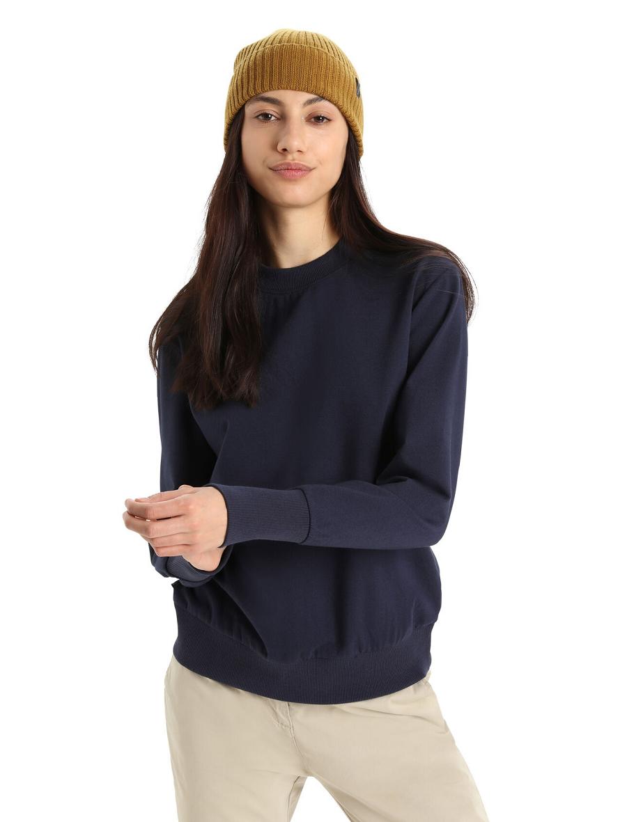 Women\'s Icebreaker Merino Central II Long Sleeve Sweatshirts Midnight Navy | CA 1330SGLO